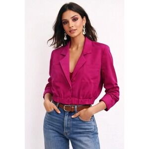 Amanda‎ Uprichard Albany Cropped Bomber Jacket in Magenta  Size S NWT $229